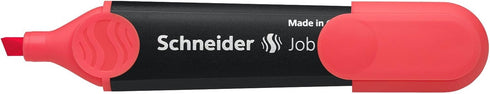 Schneider Job Highlighter, Chisel Tip, 1 + 5 mm, Black Barrel, Coral Ink, Box of 10 Highlighters (1502)