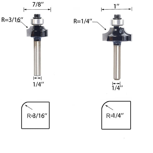 6PCS Set 6 3/8" 1/4 2-in-1 Trimming Roundover Router Bit with Extra Guide Bearings, Shank Carbide Edge Forming Bits