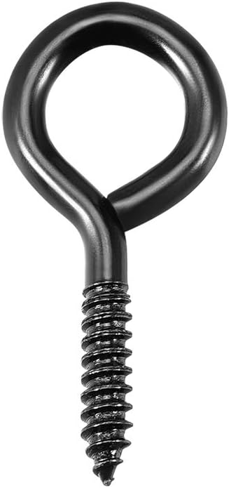 uxcell 0.11"x0.9" Screw Eye Hooks, Self Tapping Screws, 50pcs Black Eye-Shape Hooks for Tie-Downs and Securing Cables
