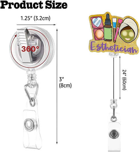 Sixrip Esthetician Retractable Glitter Badge Reel with Alligator Clip, Funny Badge Holder for Skin Care Specialist
