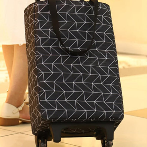 18.9x11.02x7.09in Folding Trolley Bag with Wheels Large Capacity Reusable Grocery Cart for Shopping Camping Hand Pulled