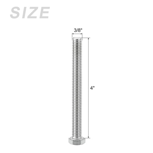 Hex Head Screws Bolts, Nuts, Flat & Lock Washers Kits - 3/8-16x4" Stainless Steel Fully Threaded Set