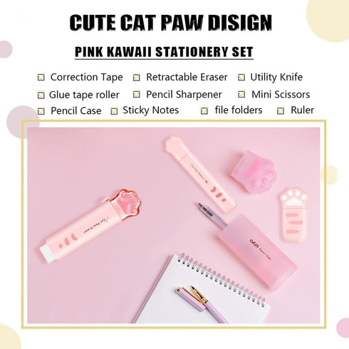 Cute School Supplies, Cute Stationary, Japanese Stationery Birthday Gifs, includes Pencil Sharpener,Eraser, Correction Tape, Ruler, Mini Scissors,Utility Knife, for Office School Supplies by PANDENNER