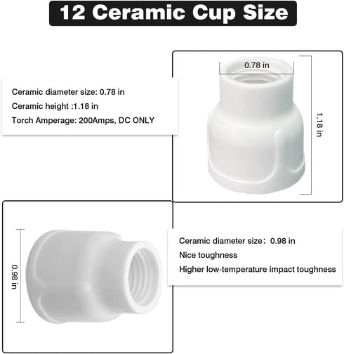 #12 Ceramic Cup White TIG Welding Cup, Fit Torch WP 9/20/25 Series with 3/32 Diffuser