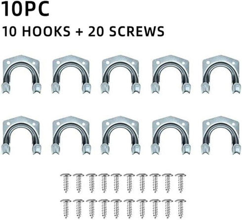 Storage Hanger Hooks, Double Tool Storage Hook 10Pcs Wall Mounted Hanger Hooks with 20Pcs Screws for Garage Shed