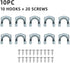 Storage Hanger Hooks, Double Tool Storage Hook 10Pcs Wall Mounted Hanger Hooks with 20Pcs Screws for Garage Shed