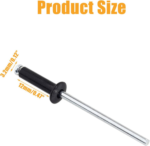 1/8 x 1/2 Inch Pop Rivets Kit, 100Pcs Black Aluminum Blind Rivets for DIY Home Uses