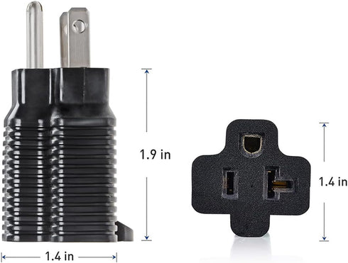 NEMA 5-15P to 5-15/20R Adapter, 15 Amp Household Plug to 20 Amp T-Blade Female Adapter