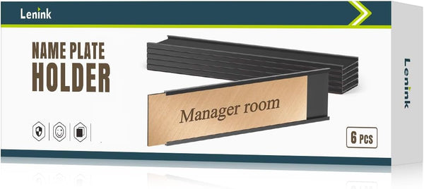 Lenink 6 Pack Name Plate Holder, Office Door Adhesive Wall Mount for Meeting Room, Business Department (8” X 2”, Black)