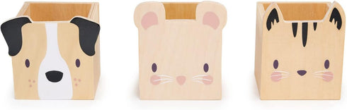 Tender Leaf Toys Pet Pencil Holders - 3 Animal Themed Wood Desktop Organizers for Pens, Makeup, Stationary, Kids 3+