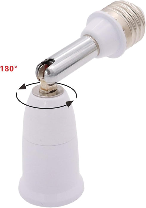 1Pc White E26/E27 Light Bulb Socket Extender Adapter, 180 Degree Bendable Light Fixture Converter