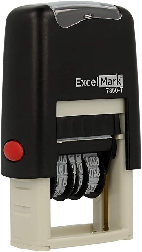 ExcelMark Entered Self-Inking Rubber Date Stamp, Compact Size, Blue Ink