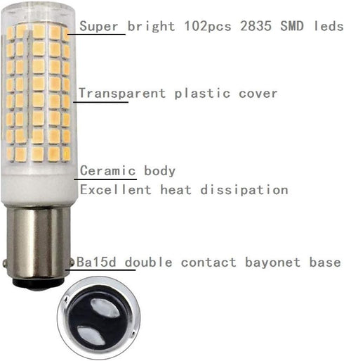 10W BA15D Bulb 6 Pack Dimmable Bulb 80W Bulbs T3 T4 Bulbs 6000K 1000LM Bulb Lxcom Lighting LED Corn Double Contact