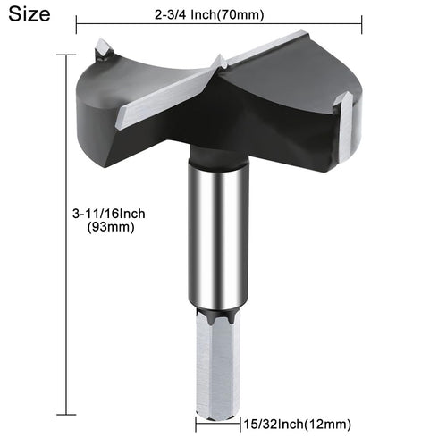 Carbide Forstner Drill Bit 2-3/4 Inch, Tipped Bit for Wood Drilling, Hinge Cutter Tool Kits for Hard Wood, Plywood,