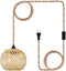 EcoGehen Boho Plug in Pendant Light Wicker Rattan Hanging Lights with 15ft Hemp