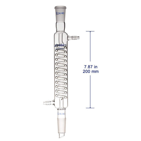 Borosilicate Glass Graham Condenser Lab Glass Condenser 200mm Jacket Length with 24/40 Joint