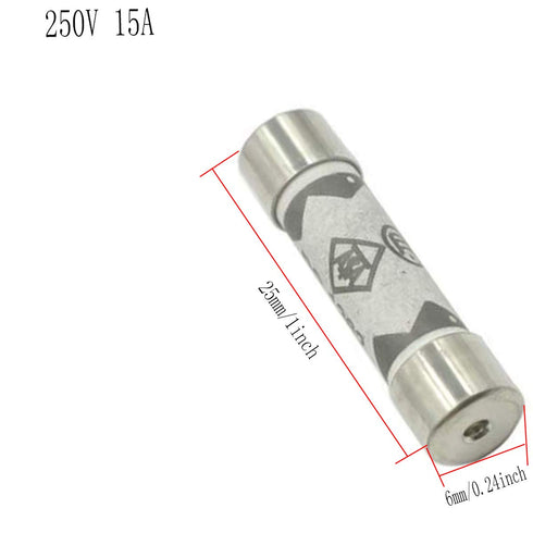 10 Pcs 15A 250V Ceramic Fuse, 6x25mm Cartridge Fast Blow Tube for Power Strip Circuit Repair