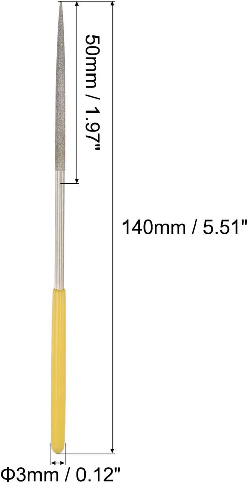 uxcell Diamond Needle Files, 3mm x 140mm Round Type File, Hand Tool for Metal Wood Stone Marble, 2 Pcs