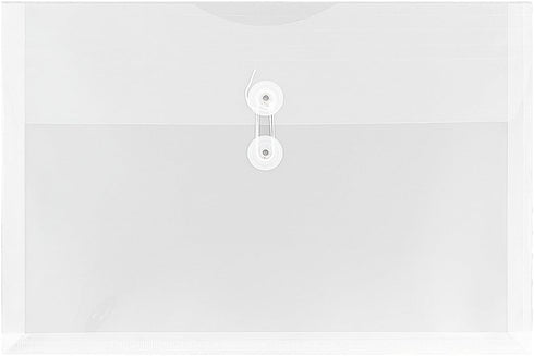 JAM PAPER Clear Plastic Envelopes with Button & String Tie Closure, Legal Booklet, 12/Pack