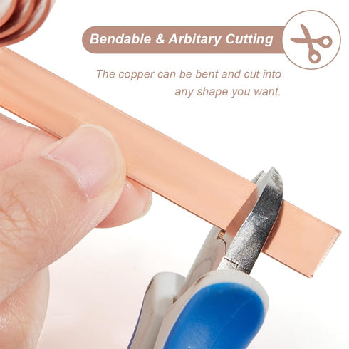 BENECREAT 6.5FT Copper Sheet Roll, 0.4" Width 18 Ga, Pure Copper Strip for DIY Projects, Unplated Metal Foil