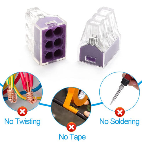 50pcs 6 Port Push-in Electrical Wire Connector, PCT-106 for 18-12 AWG Solid Stranded Wires