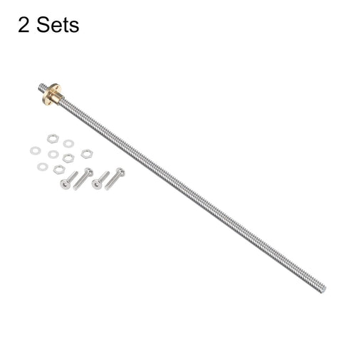 uxcell 2 Pcs 350mm / 14 Inch Tr8x4 Stainless Steel Lead Screw with T8 Brass Nut for 3D Printer Z Axis, CNC Machine