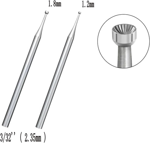 Luo ke 2 Pcs Round Cup Burr, 3/32'' Shank Wire Rounder Burs with Hand Drill Wire Twisting Tools (1.2mm + 1.8mm)