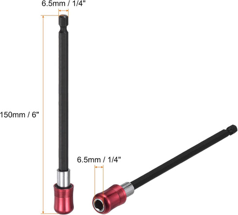 6pcs 150mm Magnetic Screwdriver Bits Holder Extension Quick Release Drill Bit Chuck Adapter with 1/4" Hex Shank for Socket Driver Adapter Power Tool, Red