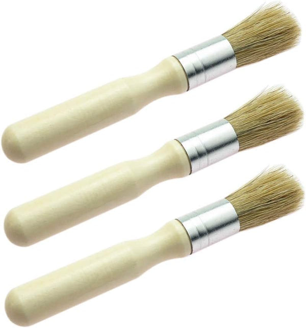 Glue Brush Set - 3 Pack Professional Natural Wooden Round Glue Wax Brush for Paint, Furniture, Little Projects