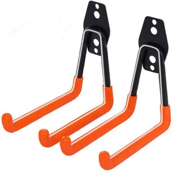 Garage Tool Organizer - Wall Mount Utility Hooks, Anti-Slip Double Hooks for Snowboard, Ladders, Bikes, Tools (2 Pack M)