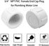 3/4 Inch PVC Cap Female End Cap Plug, 12 Pack for Plumbing Water Line