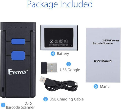 Eyoyo Portable Bluetooth Barcode Scanner, Wireless Mini Handheld CMOS UPC Reader for POS