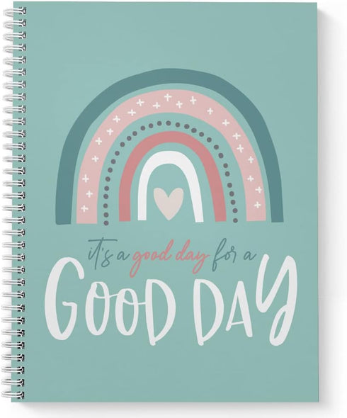 Softcover A Good Day Motivational Spiral Notebook, 8.5" x 11", 120 Wide Ruled Pages, Durable Gloss Laminated Cover,