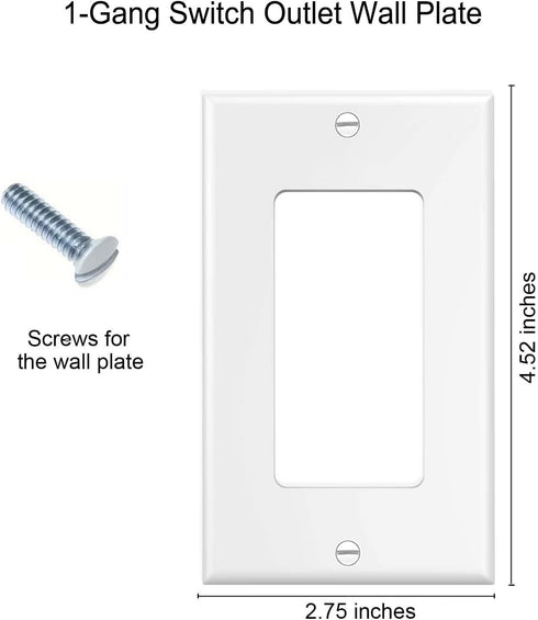 Decorator Wall Plates 1-Gang Electrical Cover Plate, Unbreakable Thermoplastic Faceplate for Light Switch, White (20