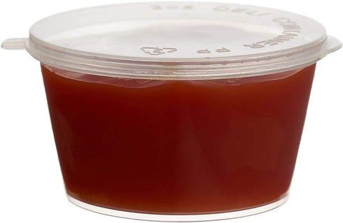 EcoQuality 50 Pack 2 Oz Leak Proof Plastic Condiment Souffle Containers with Attached Lids for Sauces, Food Storage
