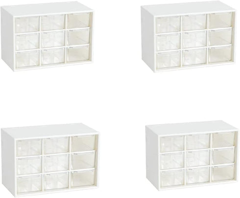 Feadily 4PCS Small Drawer Organizer for Desk, Desktop Storage Drawers with 9 Clear Drawers, White