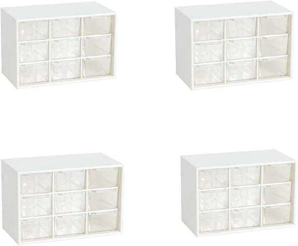 Feadily 4PCS Small Drawer Organizer for Desk, Desktop Storage Drawers with 9 Clear Drawers, White