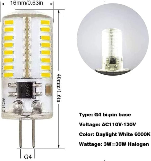 10 Pack G4 LED Bulbs, 3W Dimmable Cool White 6000K, Bi-Pin Base, 20W 30W Halogen Equivalent