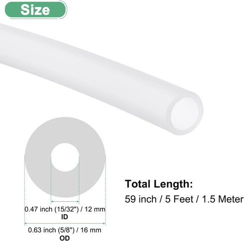 15/32"(12mm) 5/8"(16mm) 5ft(1.5M) M METERXITY Silicone Tubing, ID x OD Silicone Rubber Vacuum Tube, High Temp Water Air