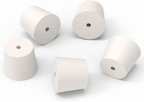Solid Rubber Stoppers with Single Hole, Size 6#, Set of 5, Precision Tapered Lab Seal for Air-Tight Control