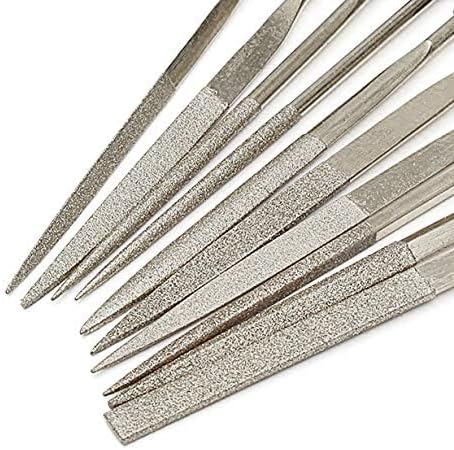 YAKAMOZ 10pc Mini Diamond Metal Files Set - Micro Round Needle, Triangular Square Flat Riffler Files for Jewelry, Wood,