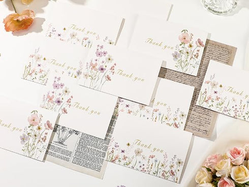 Spakyzo 20-Pack 4" 6", 300gsm Thank You Cards with Envelopes & Stickers Watercolor Floral Blank Note Cards, x Heavy