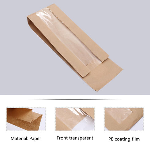 Packaging 25pcs Wakauto Kraft Paper Bread Bags with Front Window Long French Bread Loaf Bags for Bakery and Takeout