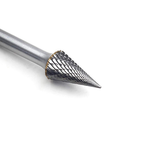 SM-5 Tungsten Carbide Burr, Pointed Cone Shape Double Cut Rotary Burrs File (1/2'' Cutter Dia, 1'' Cutter Length)