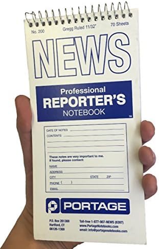 Portage Reporters Notebook, Top Bound Spiral Pocket Notepad, 4 x 8 In, Gregg Ruled 11/32", 70 Sheets, 140 Pg, Perfect