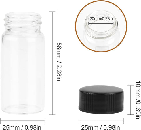 Furnido 20ml Glass Sample Vial, 20 Pcs Empty Refillable Glass Bottle with Black Screw Caps for Essential Oil Storage