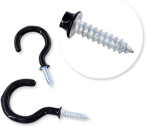 Swpeet 100Pcs Black Cup Hook Kit, Vinyl Coated Ceiling Screw Holder for Home