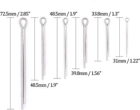 Glarks 90Pcs 304 Stainless Steel Cotter Pin Clip Assortment Kit - Key Fastener Fitting