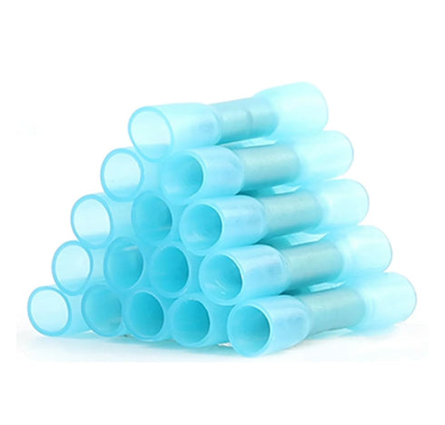 100Pcs Blue 16-14 AWG Insulated Waterproof Wire Connectors, Marine Grade Electrical Butt Splice