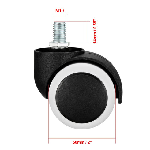 uxcell Office Chair Casters Wheels 2 Inch PU Twin Wheel M10x14mm Threaded Stem Rotate Caster White